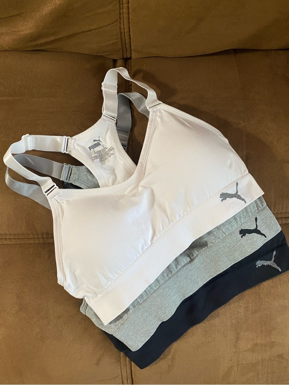 Puma Women's Padded Sports Bra Set - White, Gray, Black